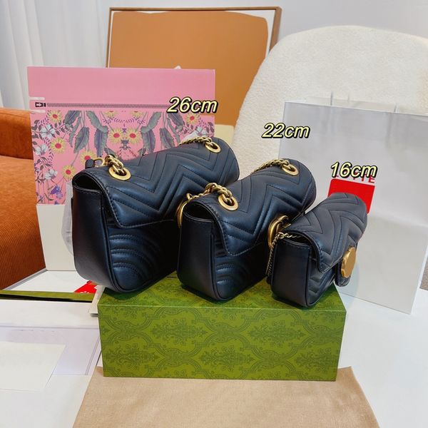 22ss Damen-Kettenbrieftaschen, luxuriöse Designer-Schultertasche aus gestepptem Leder, Kartenetui, Umhängetasche mit goldfarbenen Beschlägen