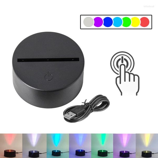 Luzes noturnas acrílico 3D Base leve colorida Base USB Controle de toque LED Acessórios de iluminação de lâmpada LED 7 cor para decoração suporte