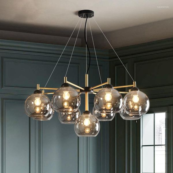 Avizeler Vintage Nordic Chandelier Mutfak Dumanlı Cam Top Tavan Asma Lamba Oturma Odası Yemek Masa Salonu Aydınlatma Armatürleri