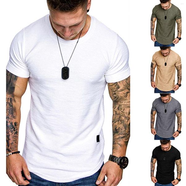 Camisa de camisetas masculinas roupas de verão roupas brancas de cor sólida esportes de camiseta madra-malha de homem topo camiseta de longa linha para masculino#40