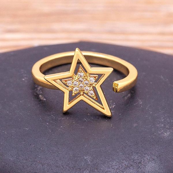 Anéis de casamento AIBEF Design Design CZ Zircão Estrela aberta Ring Declaração de moda geométrica charme de ouro Mulheres Jóias ajustáveis ​​Presente requintado