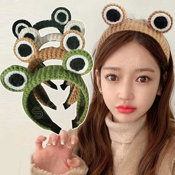 Große Augen Frosch Stirnband Cartoon Woolen Gestrickte Haar Hoop Mädchen Kopfbedeckung Waschen Gesicht Make-Up Haarband Handgemachte Haar Zubehör