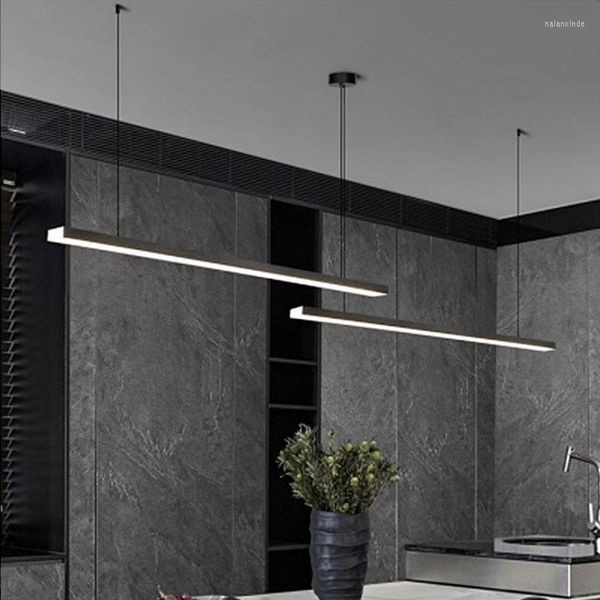 Candeliers Restaurante minimalista nórdico Chandelier Long Strip Strip Aluminium Oxided Dining Table Bar One Word