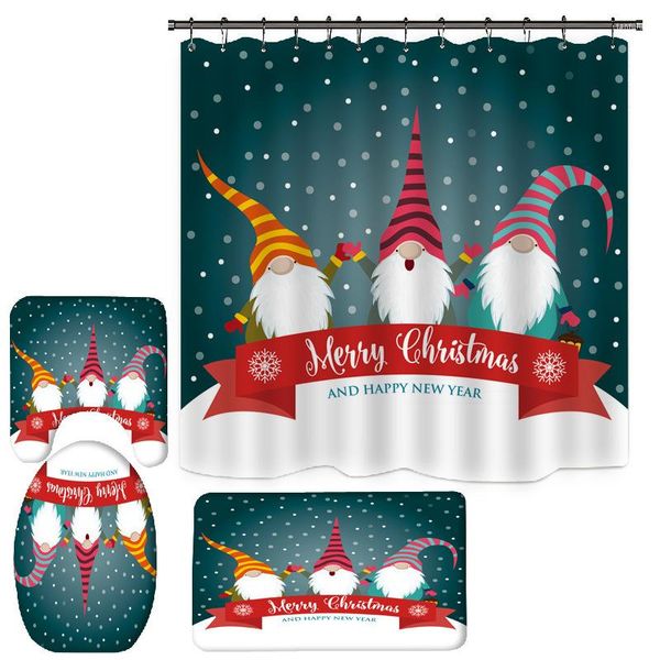 Cortina Kawaii Christmas Chuveira Tecido com gancho decoração de banheiro à prova d'água decoração de boneco de neve