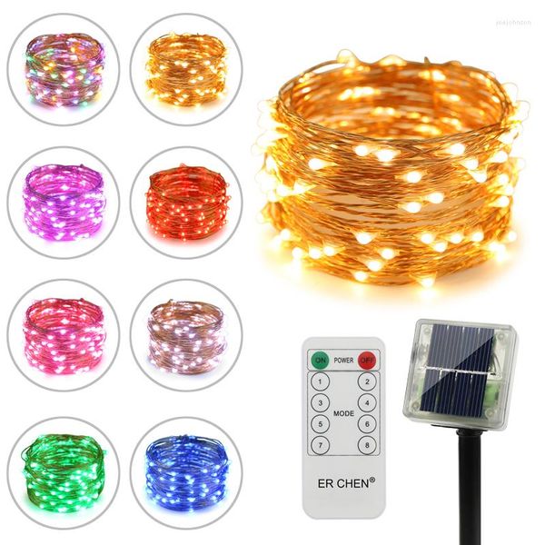 Strings Ruichen Telecomando Luci a stringa a led ad energia solare 33FT 100 Led Filo di rame Impermeabile 8 modalità Fata per Natale