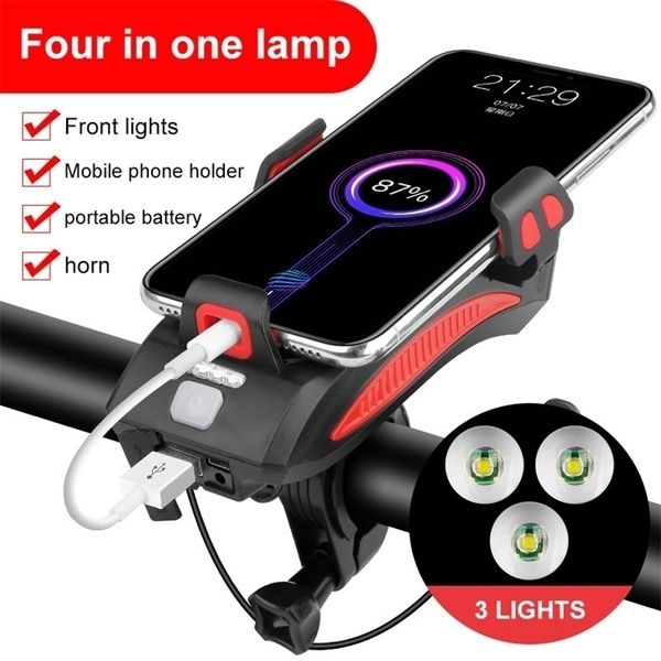 Fahrradbeleuchtung, multifunktional, 4-in-1-Licht, Taschenlampe, Fahrradhupe, Alarmglocke, Telefonhalter, Powerbank, Fahrradzubehör, Fahrrad-Frontlicht 220930