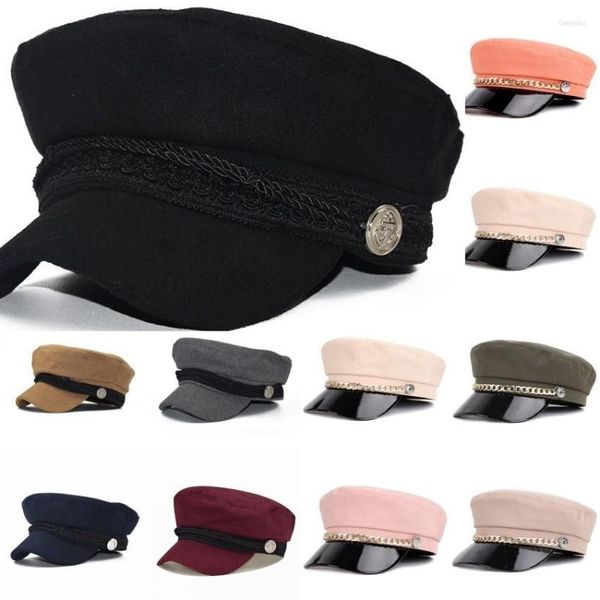 Ball Caps Damen Satin Cadet Cap Damenmode Sboy Herbst Winter Leder Visier Baskenmütze Fiddler