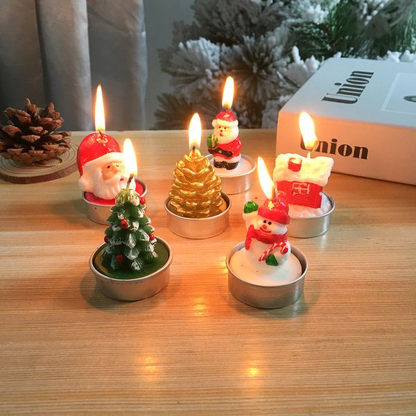 3pcs Craft Candela di Natale Pupazzo di neve di Natale Alce Decorazione Candele Dipinte Decorazioni per feste Atmosfera Regalo