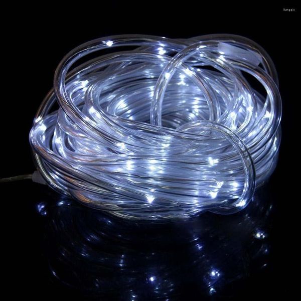 Strings 23ft 50 LED Solar Power Rope Tube Light Strip Impermeabile Outdoor Garden Luci dell'albero di Natale bianche