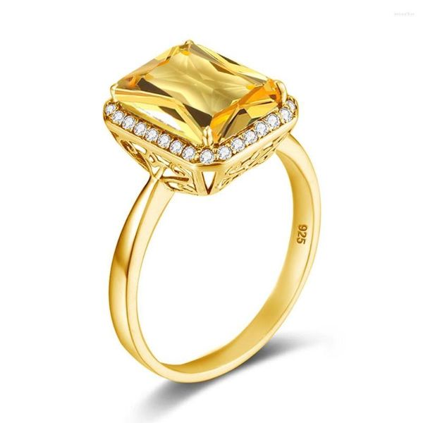 Anel de citrino amarelo para mulheres Gold 925 Sterling Silver Gemstone Bandas de casamento Fine Jewelry Engagement Anniversary por atacado