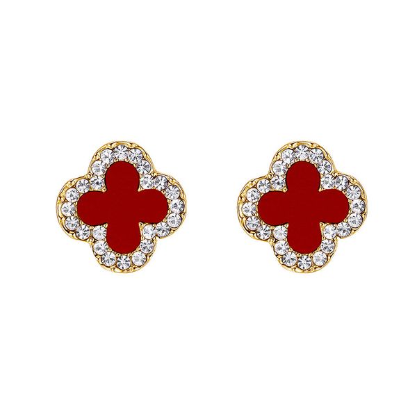 Orecchini per le donne Ragazze Moda Lusso Strass Fiore Argento 925 Ago Orecchio Gioielli Nero Verde Bianco Rosso Quattro foglie Orecchini con ciondolo Accessori