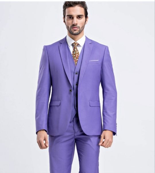 Brand New Lavanda Smoking Dello Sposo Notch Risvolto Groomsmen Abito Da Sposa Eccellente Uomo Giacca Blazer 3 Pezzi Vestito