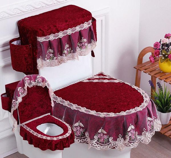 Coprisedili WC Fyjafon 3 pezzi Copriserbatoio lavabile con borse portaoggetti Bagno Peluche Blu Rosso Soprabito