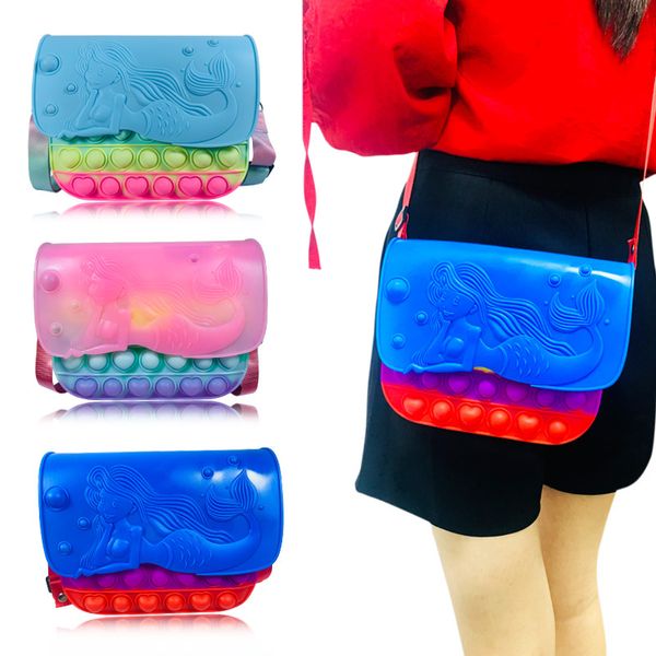 Sensory Flap -Tasche Pop seine Zappelspielzeug Mermaid Silicon Pops Bubbles Satchel Childrens Dekompression Bildung Rucksack Spielzeuggeschenke