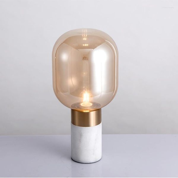 Lampade da tavolo Moderne Vetro ambrato fumé e marmo E27 LED Luce di buona qualità Decorazioni per la casa Soggiorno El Project