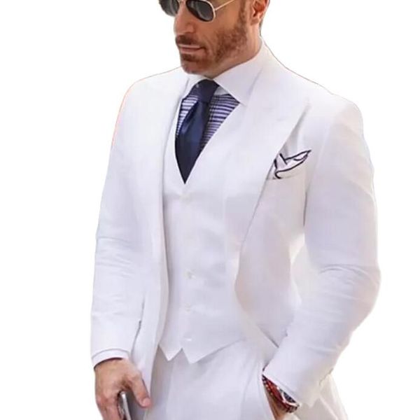 Tuxedos de homens elegantes Tuxedos noivo Ternos de casamento Branco Groom Wear Business One Button Slim Fit Party Blazer Jacket Adn Vestpants