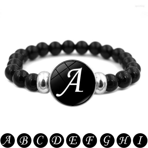 Strang DIY 26 Buchstaben Charm Stretch-Armband Schmuck für Paar Name Freundschaft kreative schwarze Edelsteine Perlen Frauen Geschenk