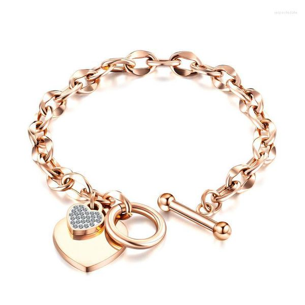 Charm Armbänder Europäische Mode Liebe Edelstahl Armband Herz Rose Gold Zirkon OT Clip Titan Damen Schmuck Für Mädchen