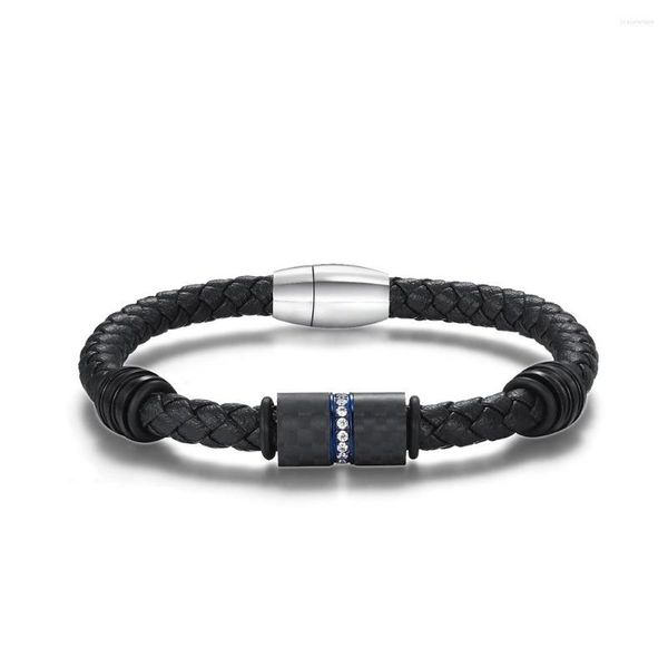 Braccialetti con ciondoli Bracciale da uomo in fibra di carbonio Braccialetto intrecciato in pelle Braccialetto magnetico stile ufficio per uomo Regalo gioielli fidanzato