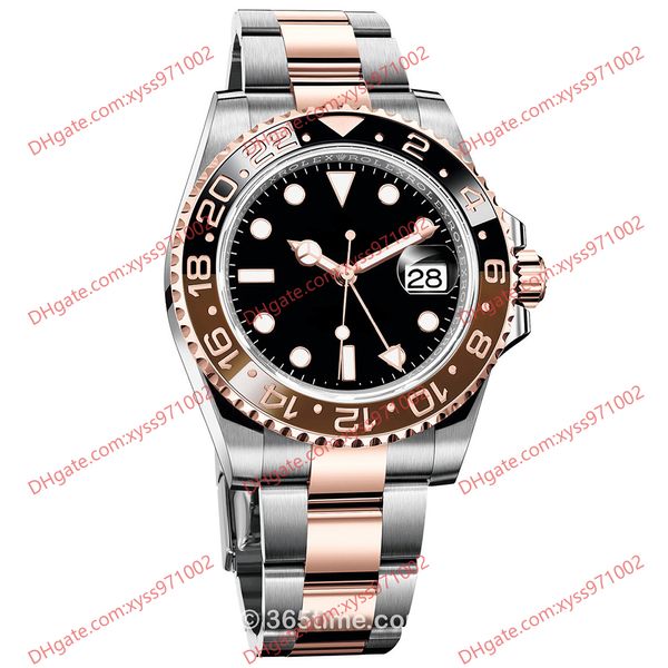 Relógio masculino de alta qualidade 40mm Dial preto 2813 Máquina automática GMT M126711 Goleira rosa Aço inoxidável Strap bisamas de cerâmica de cerâmica Sapphire Glass Luxury Watches