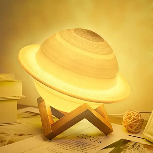 Ночные огни светодиодные 3D -печать лунная лампа Сатурн лампа USB Регаментированное удаленное сенсорное управление пространство декор свет светлый подарок для детей девочки мальчики