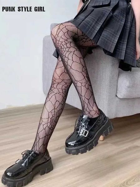 Çoraplar Çorap Sokak Çiçek Fishnet çoraplar kadınlar lolita koyu örgü gotik taytlar külotlu çorap alışveriş merkezi goth punk örümcek yüksek bel jk emo alt çoraplar t220930