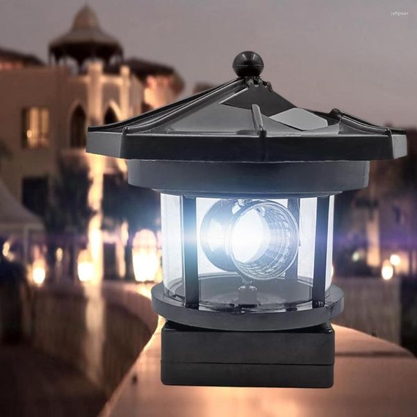 Lampada a LED solare a forma di faro durevole Lampada a fascio rotante con faro da esterno multifunzionale per recinzione da giardino