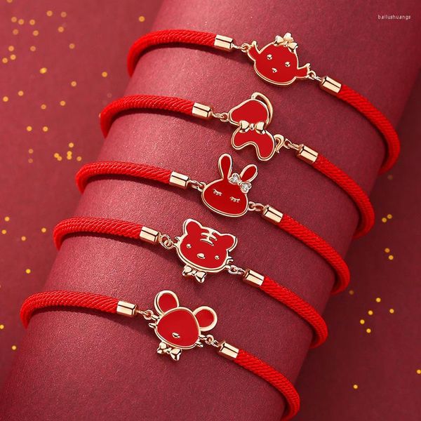 Braccialetti con ciondoli Bracciale con animali zodiacali Stile cinese Coppie Fidanzata Regalo Studente Anno di Natale Stringa rossa fortunata all'ingrosso