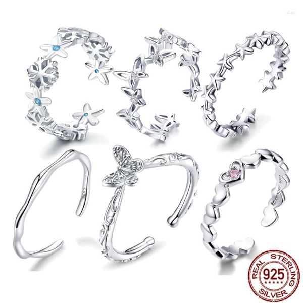 Ringas de cluster Bisaer 925 Sterling Silver Open Woart Star Snowflake Butterfly Dedo para mulheres Jóias de casamento ANEL