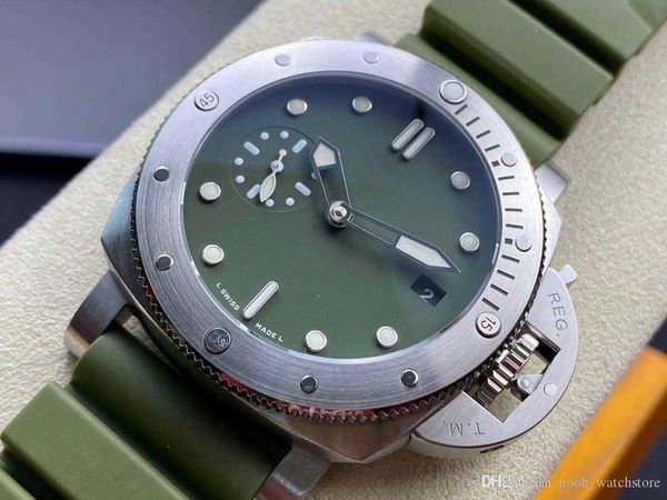 Relógio de luxo pam 42mm de diâmetro mostrador verde movimento mecânico automático à prova d'água masculino