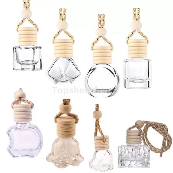 14 Stil Design Öle Diffusor Auto Parfüm Flasche Anhänger Autos Lufterfrischer für Aromatherapie Wesentliche leere hängende Duftglasflaschen Auto Ornamente Dekor