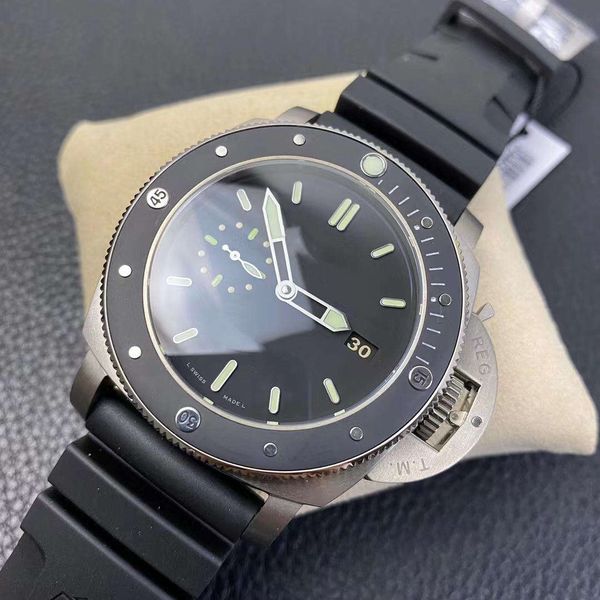 VS PAM 13 Style Diving Uhren mechanische Bewegung 47 mm Kohlefasergehäuse Lederschirme Watchband Saphir Kristallglas Super Luminous