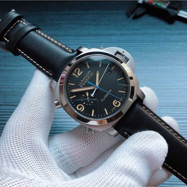 Luxusuhren für Herren, mechanische Uhr, Schweizer Automatik, Saphirspiegel, 44 mm, 13 mm, importiertes Lederarmband, Marke Italien, Sport-Armbanduhren