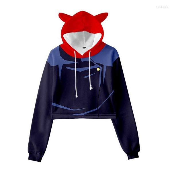 Kadın Hoodies Kadınlar Kısa Hoodie Anime Jujutsu Kaisen Dew Navel Sweatshirt Sevimli 3D baskılı kedi kulaklar üstleri xxs-xxl