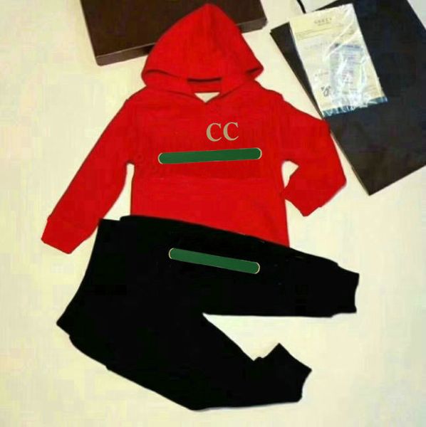 2-11 anni abbigliamento per bambini felpe con cappuccio Set BABY ragazzi ragazze Abbigliamento Autunno Inverno bambini Designer stampa cotone Maglione cappotto pantaloni Completo nero rosso GO001