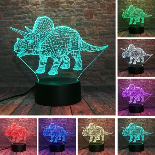 Giocattoli di dinosauro 3d Dinosaur Night Light for Kids Triceratops lampada illusione con telecomando a 16 colori Cambia