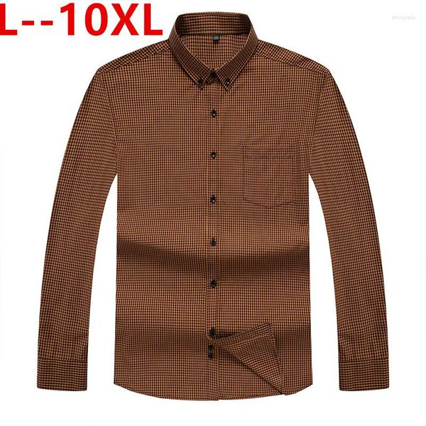 Freizeithemden für Herren, kariert, 10XL, 8XL, 6XL, kariertes Oxford-Button-Down-Hemd für Herren mit Brusttasche, eleganter, klassischer Kontrast, schmale Passform, lang