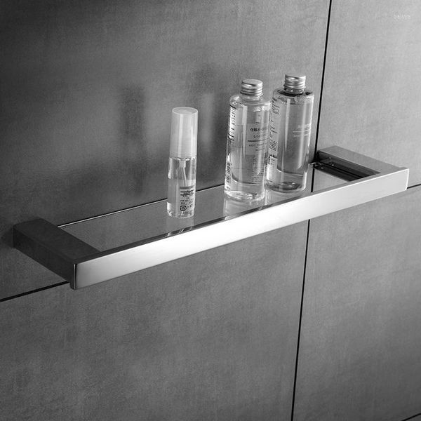 Prateleiras de banheiro Auswind Contemporary Punch Silver 304 Aço inoxidável Prateleira de vidro quadrado Acessórios únicos