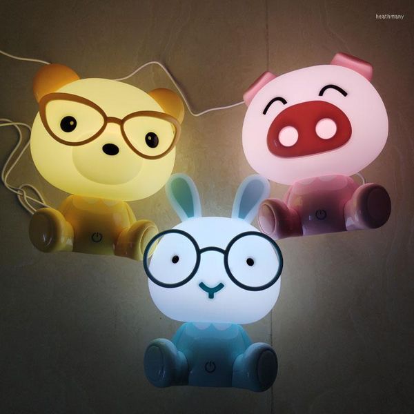 Luci notturne Led Pig Bear Lamps Mini Cartoon Animal Lampada da tavolo Regali per bambini Camera da letto Comodino Apparecchio per la casa