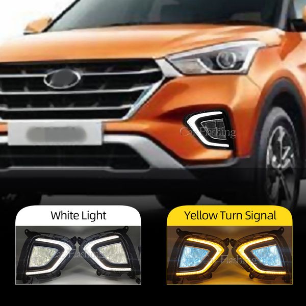 2PCS 2PCS DRL für Hyundai Creta IX25 2017 2018 2019 2020 LED Daytime Running Light Fog Lampe mit gelbem Blinkerlampe