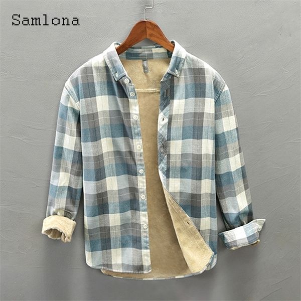 Herrenjacken Plus Size Männer Mode Dicke Plüschhemden Winter Samtbluse Lepalkragen Modell Plaid Tops Lässige schlanke männliche Oberbekleidung 220930