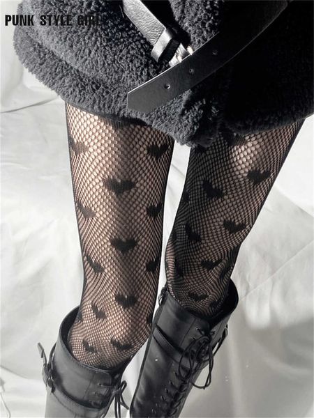 Calzini Calze Calze a rete sexy con stampa a cuore Donna Dark Gothic Lolita Donna Jk Pantyhouse Ama collant a vita alta Alt All-match Stocking T220930