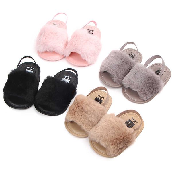 Slipper Summer Soft Hair Style Classic Baby Girl Pantofola Sandali Traspirante Baby Fur Shoes Sandali elastici semplici Princess Baby T221006