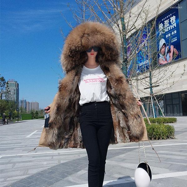 Pelliccia femminile 2022 Fashion Winter Woman cappotto Parkas Grande gruppo di procione con cappuccio rimovibile maniche rimovibili rimovibili