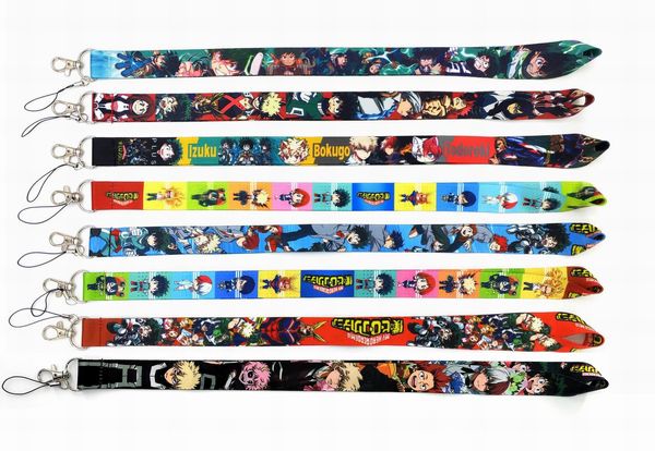 Correas de teléfono celular Charms New hot 10pcs Popular Cartoon Anime My Hero Academia Cordón para llaves Correa móvil ID Badge Holder Cuerda Anime Llavero