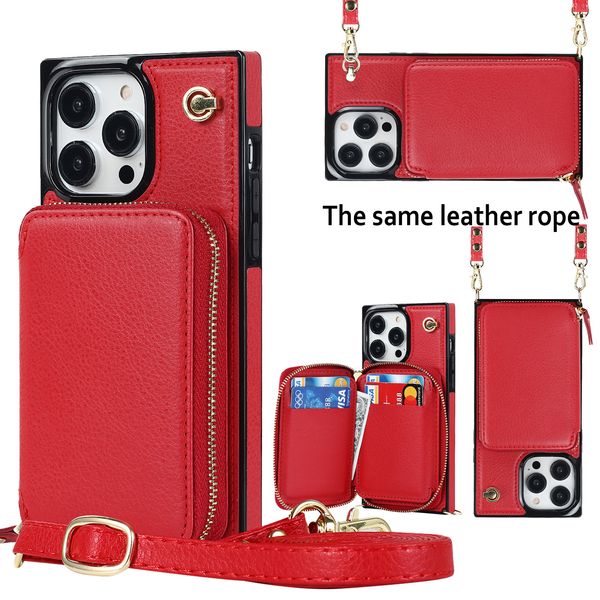 Für iPhone 14 Pro Max Wallet Cases PU Leder Cross-Body Reißverschluss Bag Pocket Stand Phone Cover für iPhone 15 13 12 11 XR XS X 8 7 Plus Funda