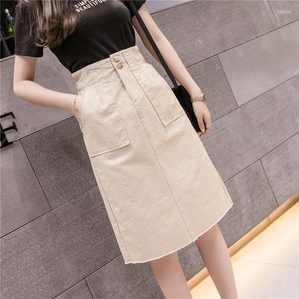 SAIRS MULHERES PACOTE DE CAIS PACOTE HIP HIP A-LINE Moda feminina casual slim Midi Long Jean Skirt Streetwear