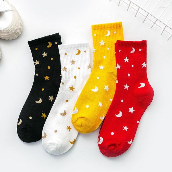 Erkek çoraplar Kore tarzı 4 renk yaz kadınlar nefes alabilen pamuk bahar kız trend yıldız çorap orta tüp kadın