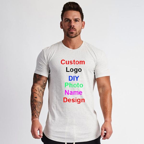 Camisetas masculinas sua própria marca de design logotipo/treinamento de imagens Fashion Running Cotton Casual Sleeve Gym Clothing Camisa de fitness