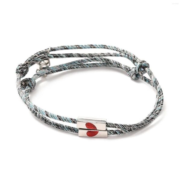 Braccialetti a maglie Kissitty 2 set di cordoncini di filo di nylon regolabili a forma di cuore con perline in lega magnetica per risultati di gioielli di coppia